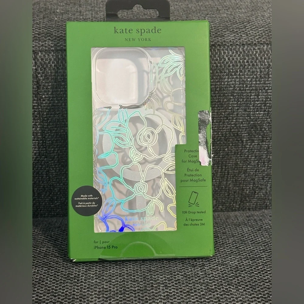 Kate Spade iPhone 15 Pro (6.1”) MagSafe Protective Case Floral Iridescent NIB